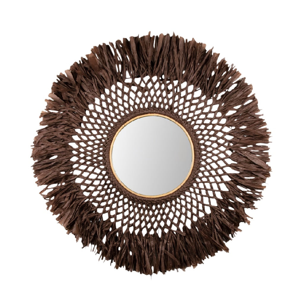 Boho Round Wall Mirror with Woven Fringe Frame