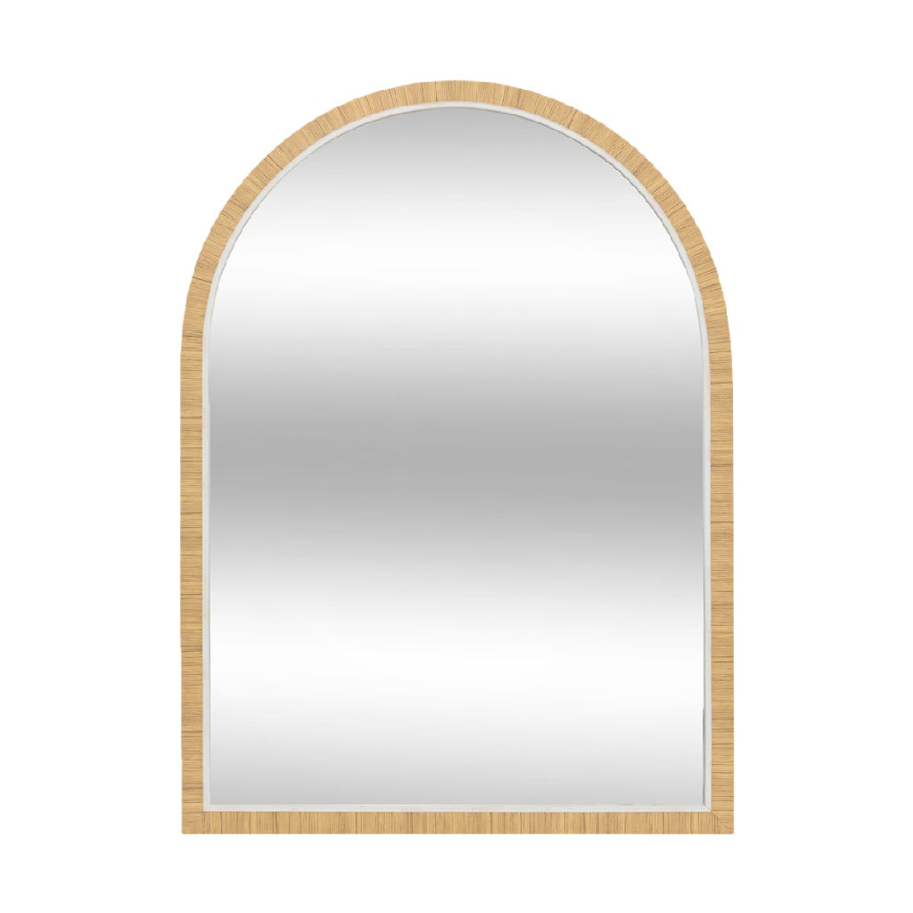 Arched Wooden Wall Mirror with Bamboo Texture