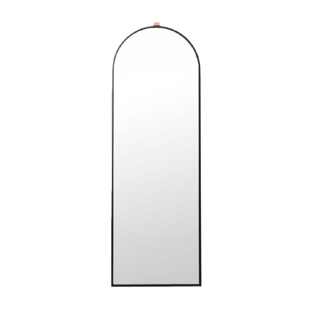 Black Arched Wall Mirror with Hanging Strap