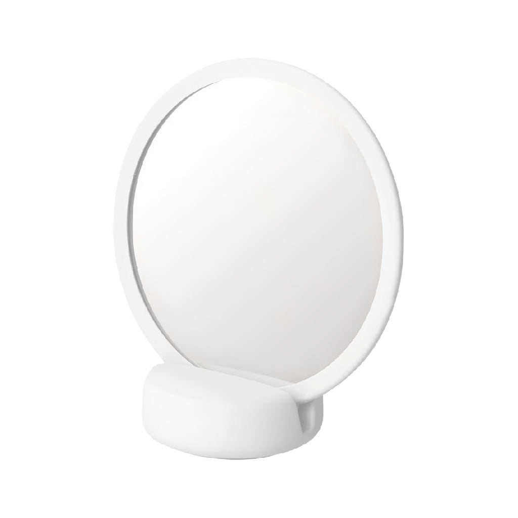 White Round Tabletop Mirror with Base