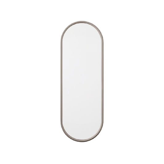 Espejo decorativo vertical con forma arqueada y marco gris claro