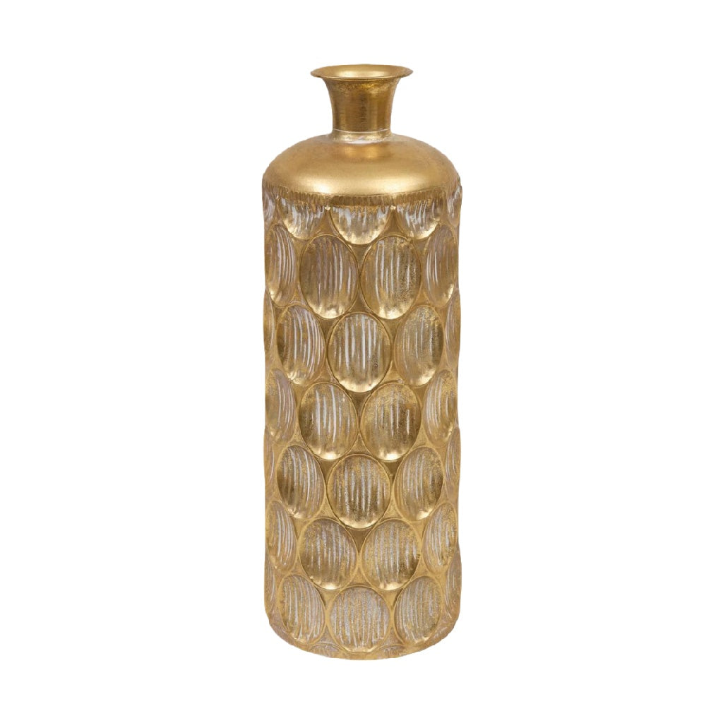 Gold Textured Glass Vase, Tall Cylindrical Design