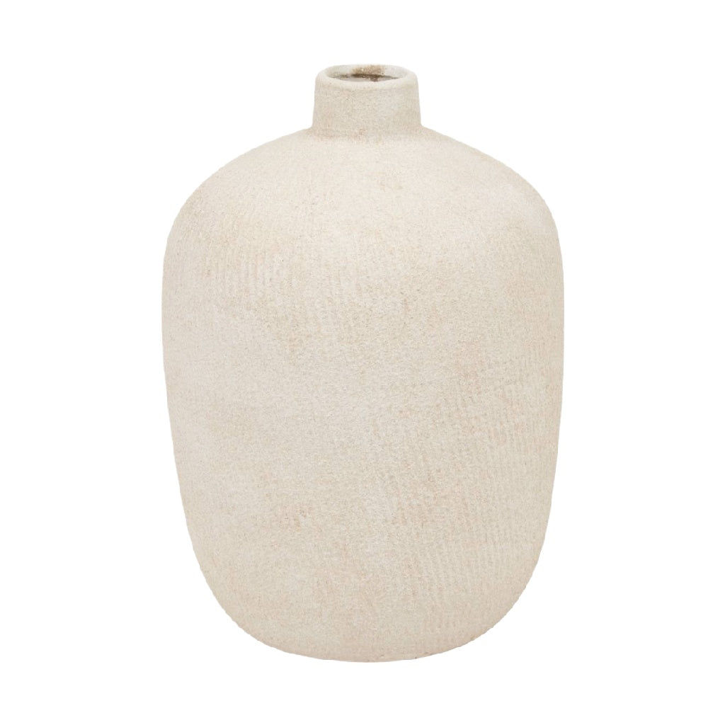 Beige Matte Ceramic Vase, Rounded Minimalist Shape
