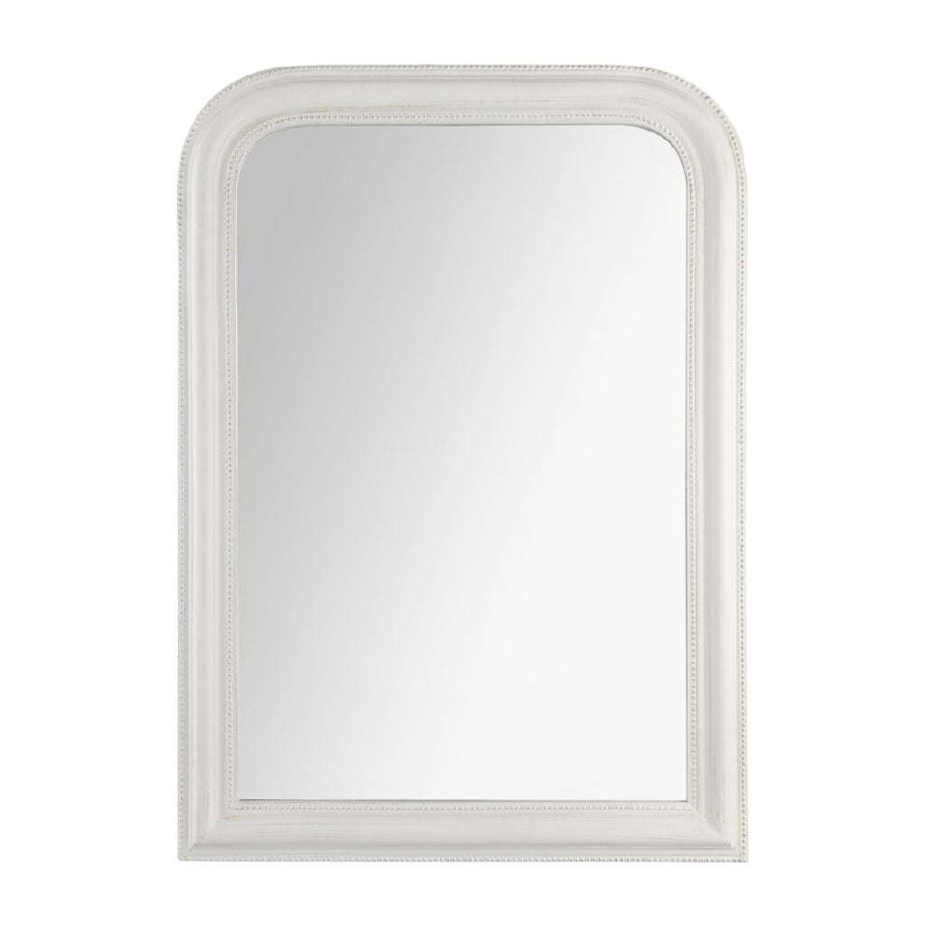 White Arched Wall Mirror with Decorative Frame