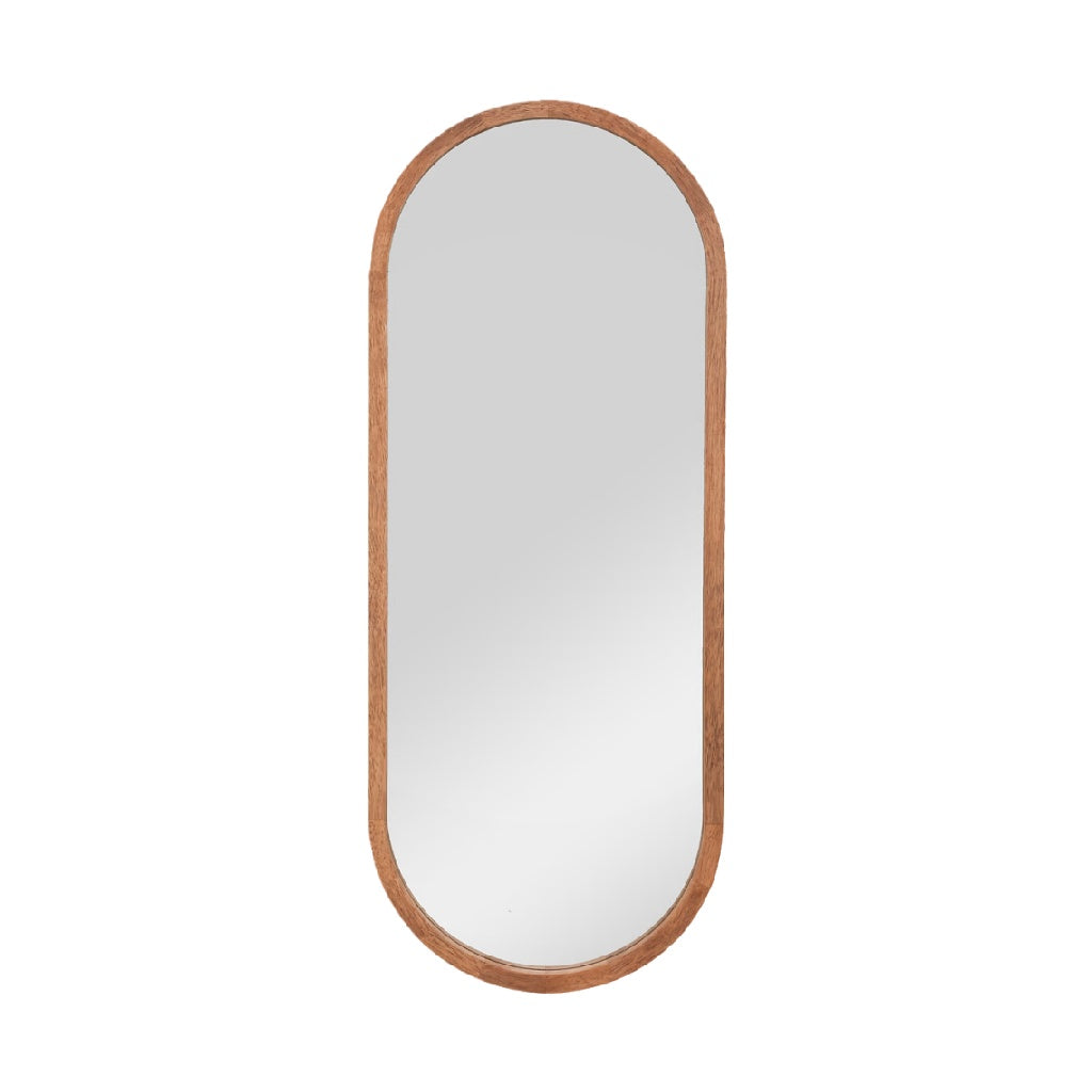Oval Wooden Wall Mirror, Vertical Elongated Shape